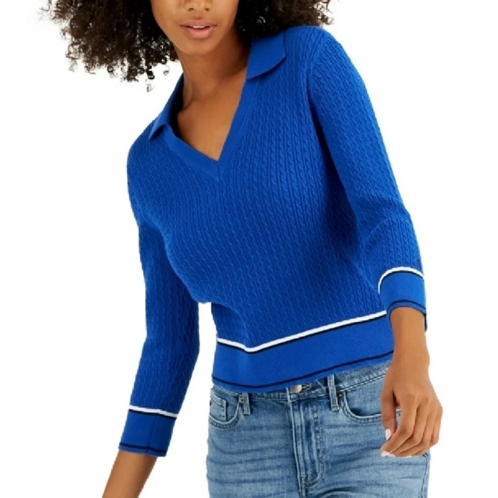 TOMMY HILFIGER Women’s size medium Cable Johnny Cable knit polo sweater NWT